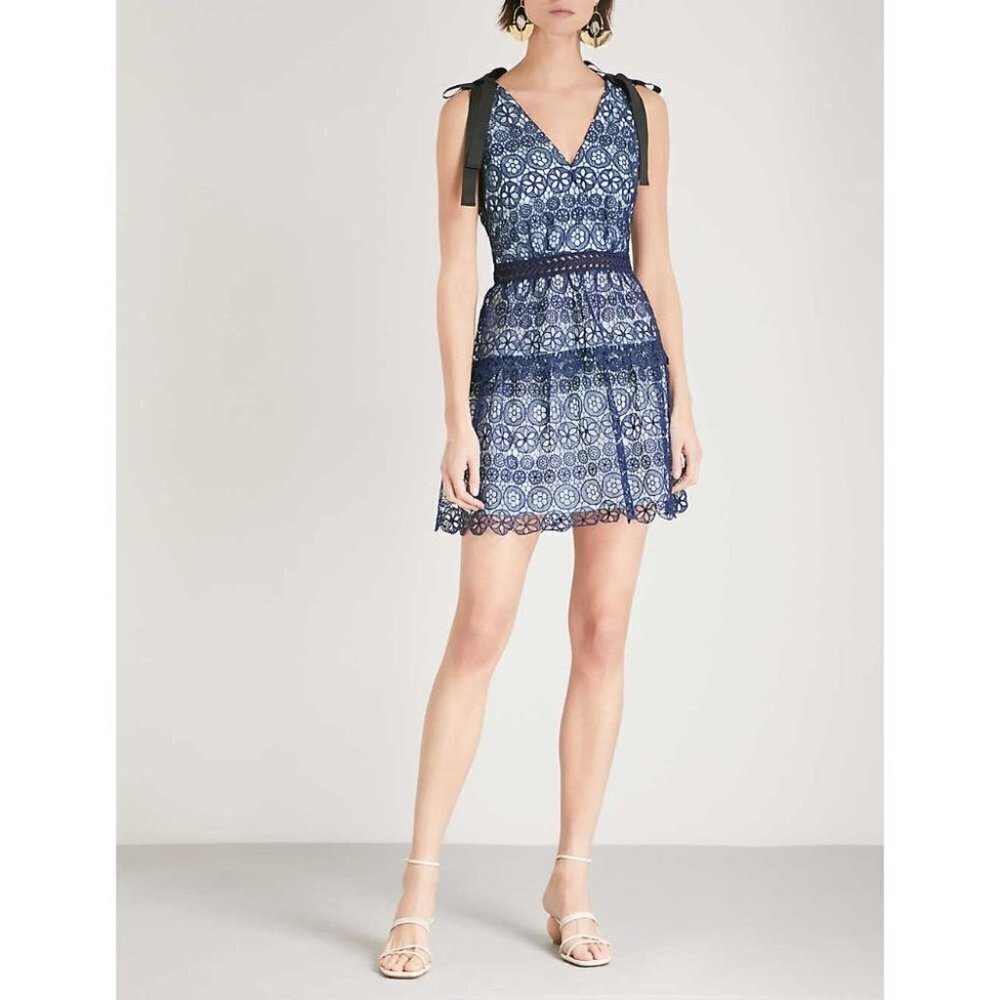 NWT Self-Portrait Bow Embellished Blue Lace Dress $428 - Picture 2 of 12
